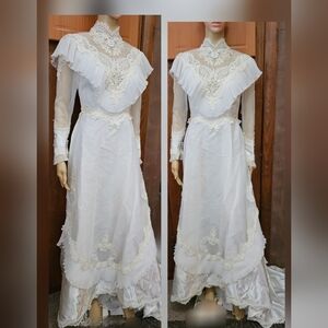 VTG Alfred Angelo 1983 Victorian Style Bridal Wedding Dress Gown Size 5-7 & Veil
